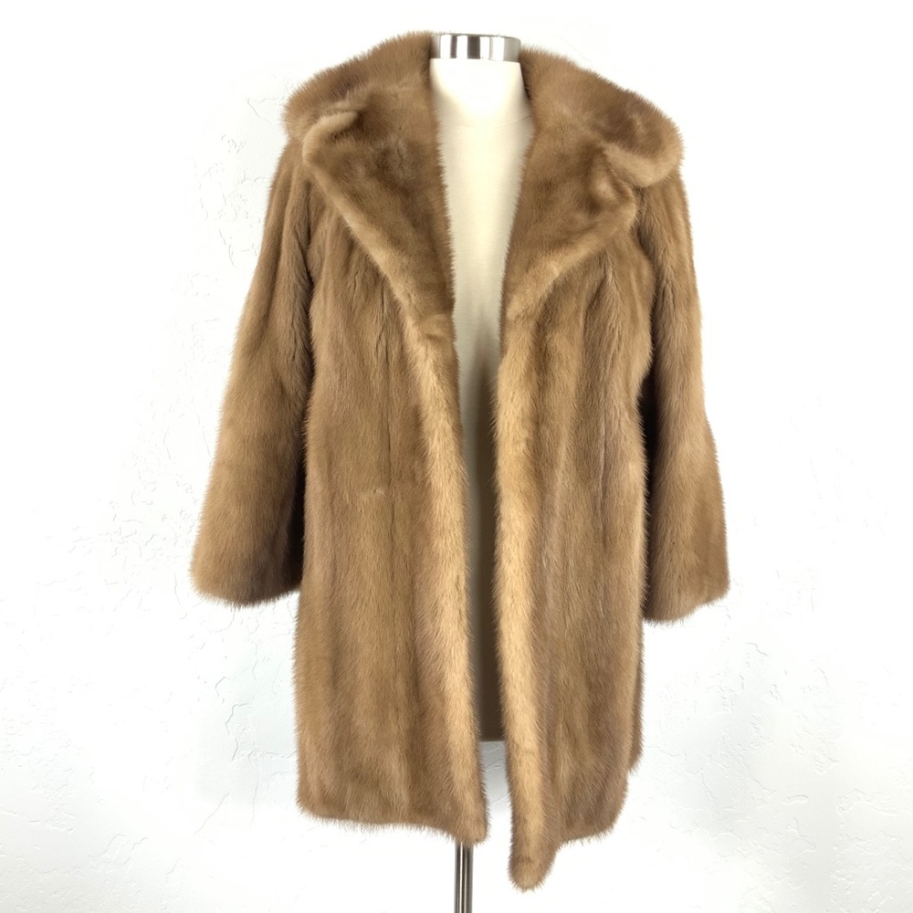 Vintage 60s Light Natural Brown Mink Fur Short Trench Coat